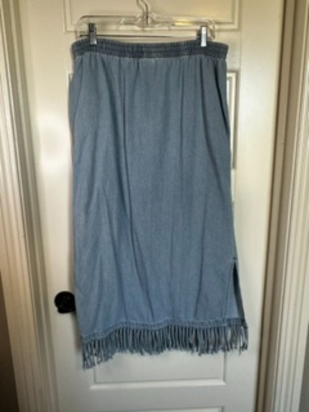 Vintage Jean Skirt w/ Fringe at the Bottom.  100% Cotton.
